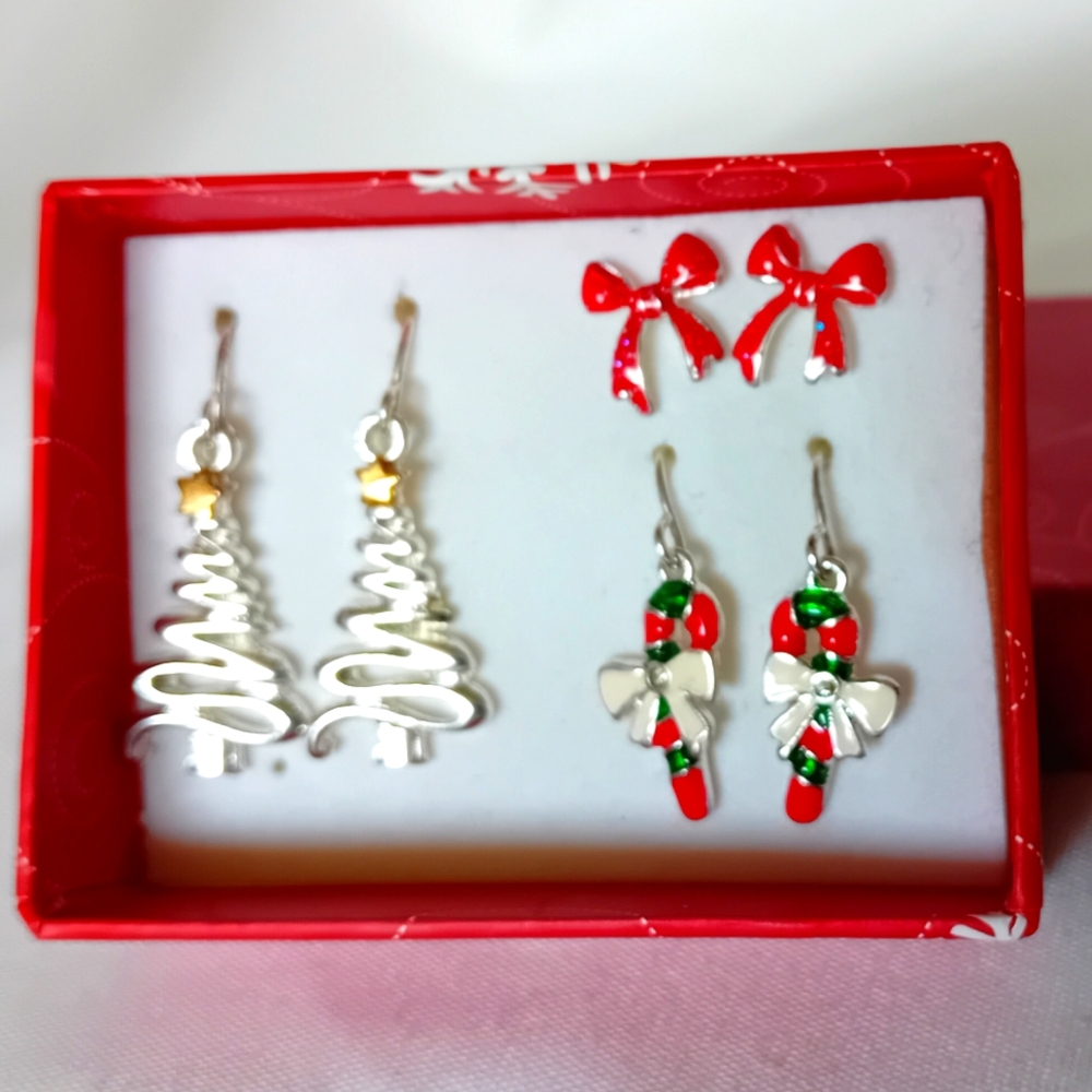 Festive Silver and Red Earring Set